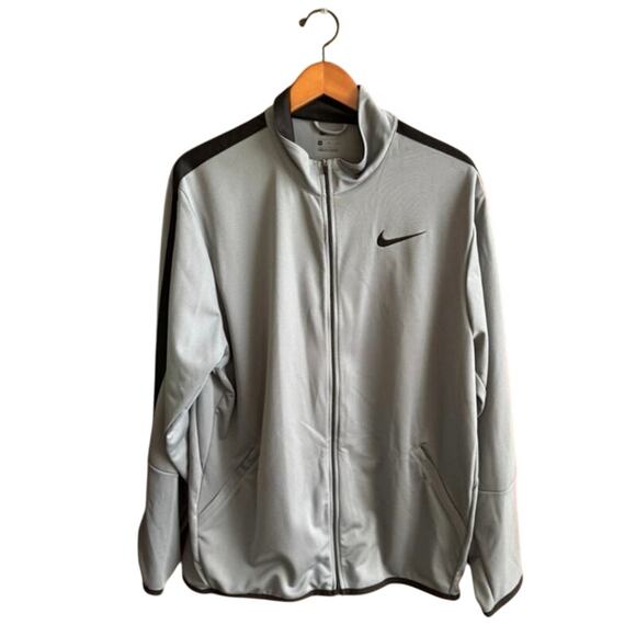 Nike Full Zip Up ActiveWear Track Jacket Sports Gray Black Polyester Mens SZ XL - Picture 1 of 8
